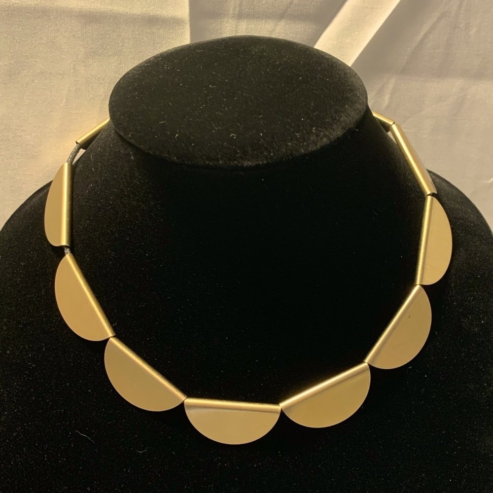 Corded Necklace With Brass Half Circle Beads